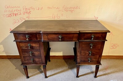 Furniture. Wood desk with drawers measures 46”w x 20.5...